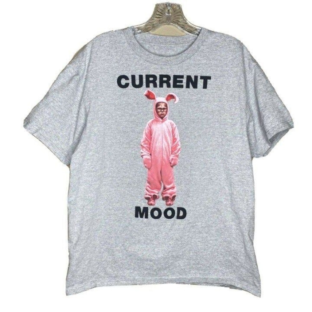 A Christmas Story Unisex Gray Ralphie Pink Bunny Current Mood Graphic Tee L